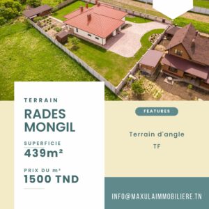 TERRAIN D’ANGLE DE 439M² À RADES MONGIL